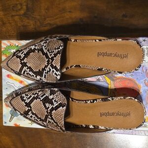 Jeffrey Campbell Snakeskin Leather Vionit Mules Slipe-On Wooden Heel Size 8